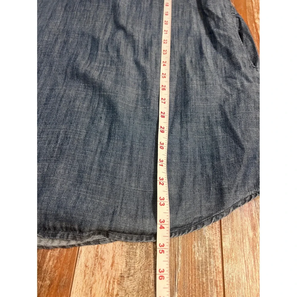 Eileen Fisher Blue Tencel Linen Chambray Square Neck Henley Shift Dress S - Picture 7 of 10